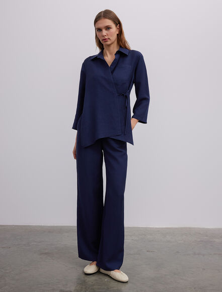 BGN WORKSHOP - Asimetrik Bağlama Detaylı Viskon Keten Gömlek