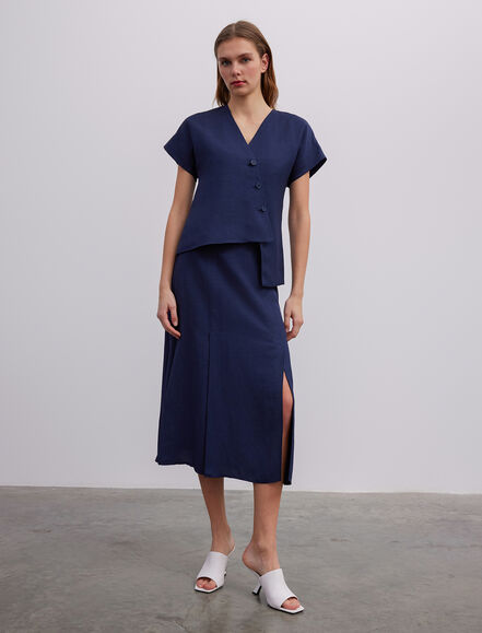 BGN WORKSHOP - Asimetrik Kesim Viskon Keten Yelek