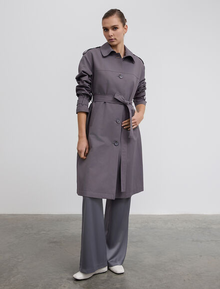 BGN WORKSHOP - Astarı Desenli Midi Boy Pamuk Karışımlı Trençkot