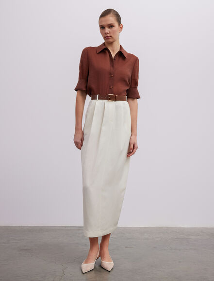 BGN WORKSHOP - Bağcık Detaylı Viskon Keten Etek