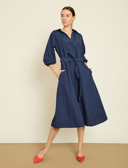 BGN WORKSHOP - BAGLAMA KUSAK KEMERLI PAMUK KARISIM ELBISE