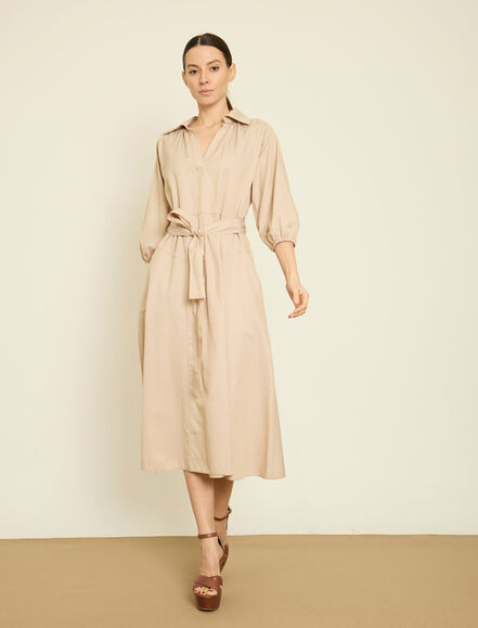 BGN WORKSHOP - BAGLAMA KUSAK KEMERLI PAMUK KARISIM ELBISE