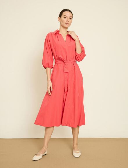 BGN WORKSHOP - BAGLAMA KUSAK KEMERLI PAMUK KARISIM ELBISE