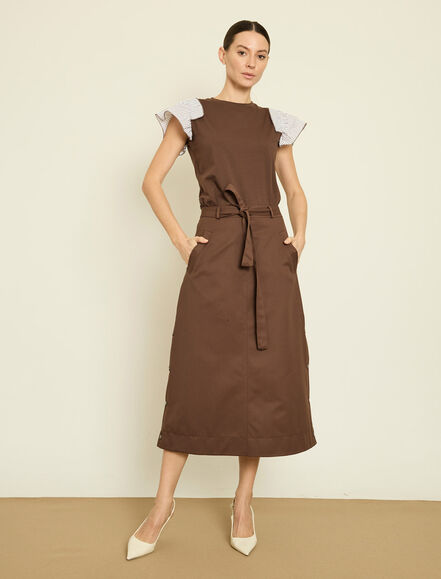 BGN WORKSHOP - BAĞLAMA KUSAKLI GABARDIN MIDI ETEK