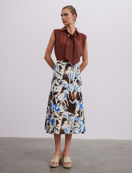 BGN WORKSHOP - Baskı Desenli Beli Lastikli Viskon Etek