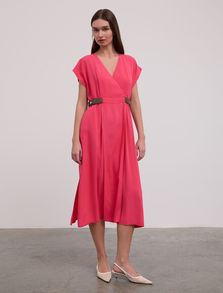 BGN WORKSHOP - Bel Deri Aksesuar Detaylı Viskon Elbise