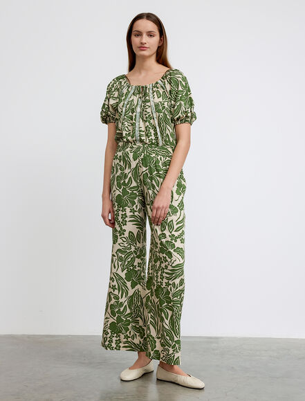 BGN WORKSHOP - Beli Lastikli Desenli Viskon Pantolon