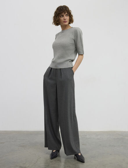 BGN WORKSHOP - BİSİKLET YAKA ÖRGÜ DESENLİ KISA KOLLU KAZAK