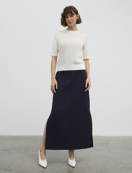 BGN WORKSHOP - BİSİKLET YAKA ÖRGÜ DESENLİ KISA KOLLU KAZAK