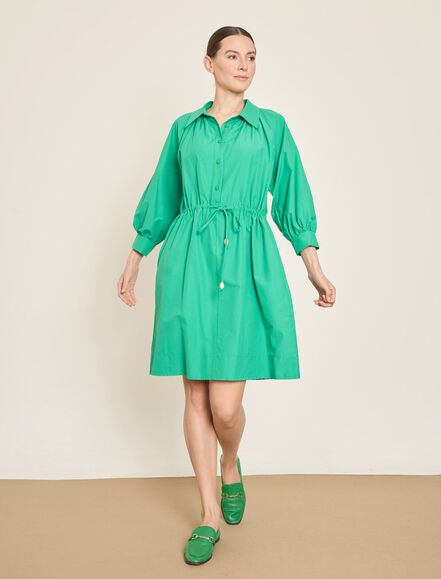 BGN WORKSHOP - BUZGU DETAYLI PAMUK KARISIM KISA ELBISE