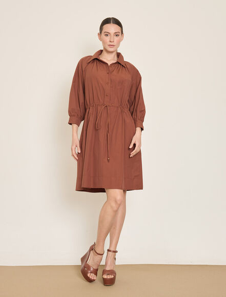 BGN WORKSHOP - BUZGU DETAYLI PAMUK KARISIM KISA ELBISE