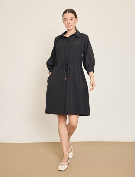 BGN WORKSHOP - BUZGU DETAYLI PAMUK KARISIM KISA ELBISE