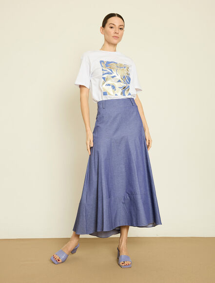 BGN WORKSHOP - CEP DETAYLI KEMERLI PAMUK KARISIM MIDI VOLAN ETEK