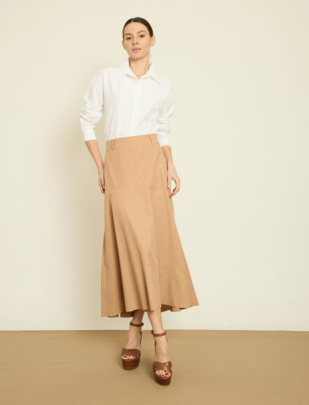 BGN WORKSHOP - CEP DETAYLI KEMERLI PAMUK KARISIM MIDI VOLAN ETEK