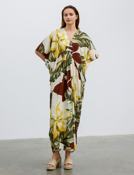 BGN WORKSHOP - Çiçek Desenli Rahat Kesim Viskon Uzun Elbise