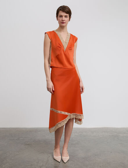 BGN WORKSHOP - Dantel Detaylı Asimetrik Saten Etek