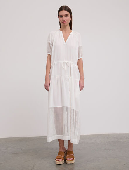 BGN WORKSHOP - Dantel Garnili Beli Lastikli Viskon Elbise