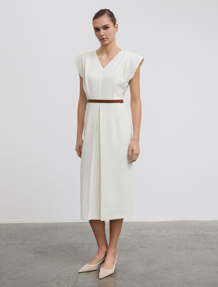 BGN WORKSHOP - Deri Kemer Detaylı Viskon Midi Boy Elbise
