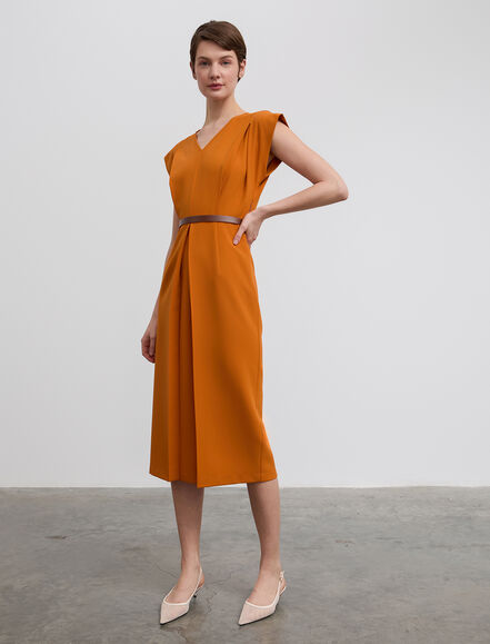 BGN WORKSHOP - Deri Kemer Detaylı Viskon Midi Boy Elbise