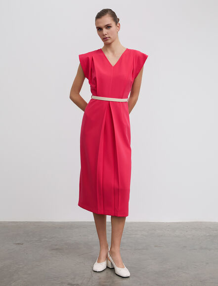 BGN WORKSHOP - Deri Kemer Detaylı Viskon Midi Boy Elbise