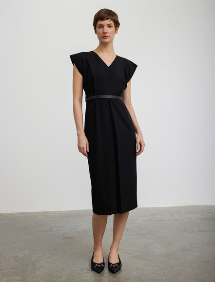 BGN WORKSHOP - Deri Kemer Detaylı Viskon Midi Boy Elbise