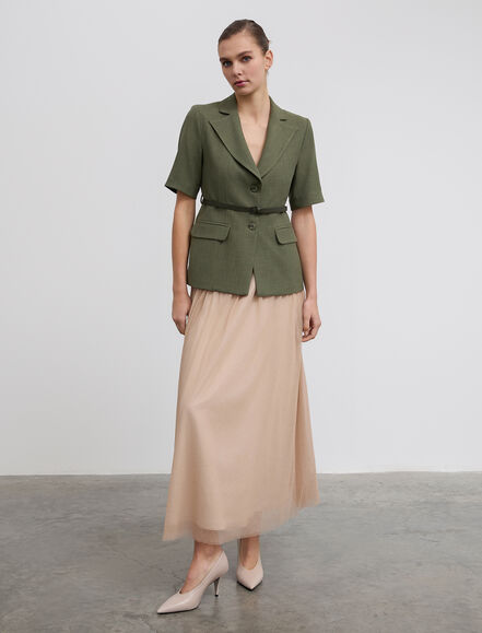 BGN WORKSHOP - Deri Kemerli Kısa Kollu Viskon Karışımlı Ceket