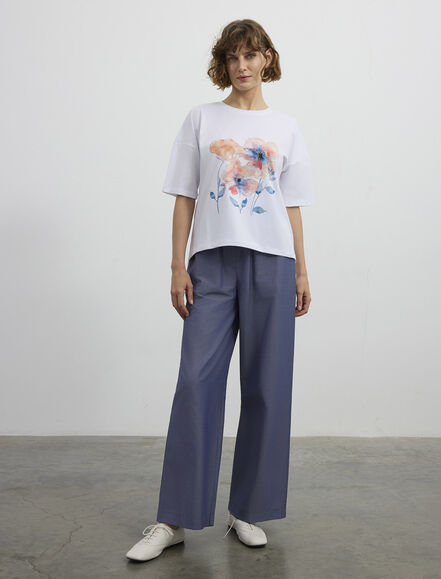 BGN WORKSHOP - DIJITAL SULUBOYA ÇİÇEK BASKILI PAMUK TISORT