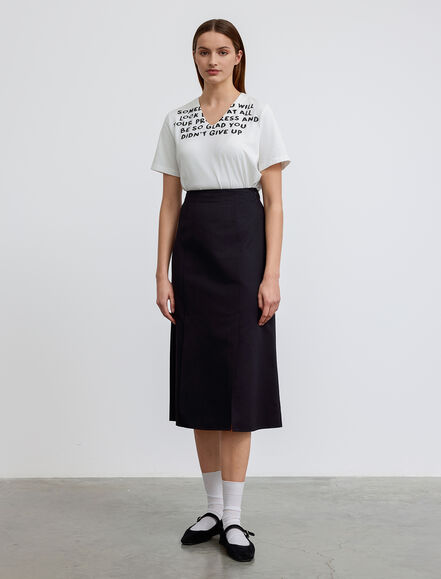 BGN WORKSHOP - Dikiş Detaylı Midi Boy Pamuk Karışımlı Etek