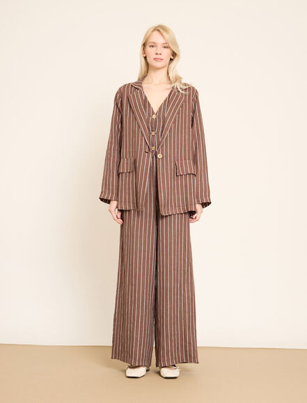 BGN WORKSHOP - Düğmeli ve Ön Cepli Çizgili Keten Blazer