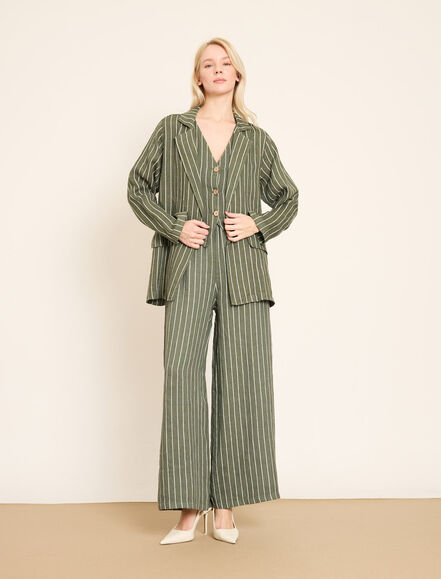 BGN WORKSHOP - Düğmeli ve Ön Cepli Çizgili Keten Blazer