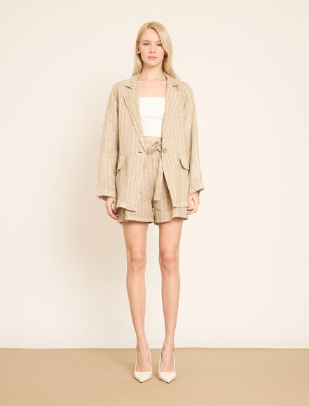 BGN WORKSHOP - Düğmeli ve Ön Cepli Çizgili Keten Blazer