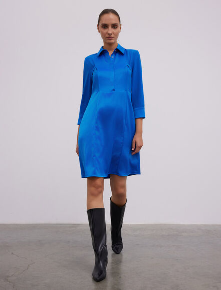 BGN WORKSHOP - ERKEK YAKALI BAGLAMA DETAYLI SATEN ELBISE