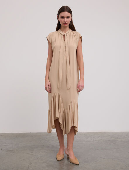 BGN WORKSHOP - Fular Yaka Asimetrik Kesimli Viskon Elbise