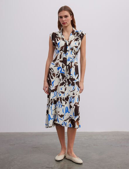 BGN WORKSHOP - Fular Yakalı Baskı Desenli Viskon Elbise