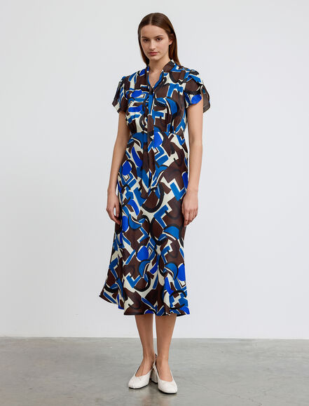 BGN WORKSHOP - Fular Yakalı Desenli Viskon Elbise