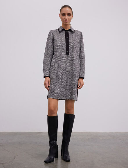 BGN WORKSHOP - GARNI DETAYLI GOMLEK YAKALI DESENLI ELBISE