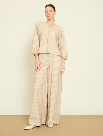 BGN WORKSHOP - GENIS KESIM VEREV CIZGILI POPLIN BLUZ