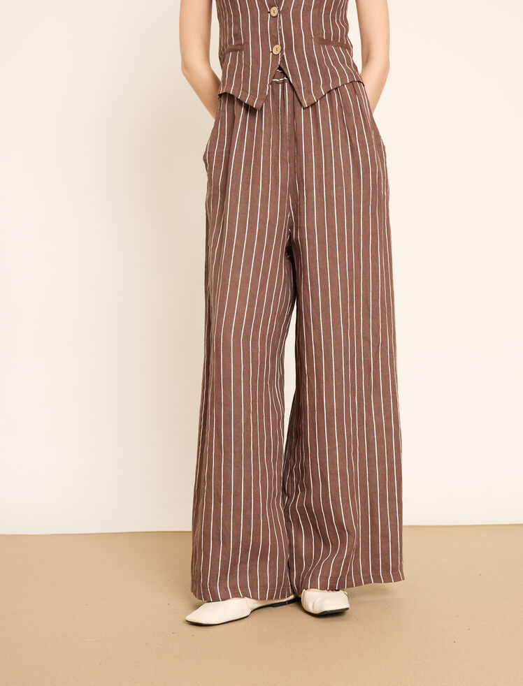 Geniş Paça Lastikli Bel Detaylı Çizgili Keten Pant · 6