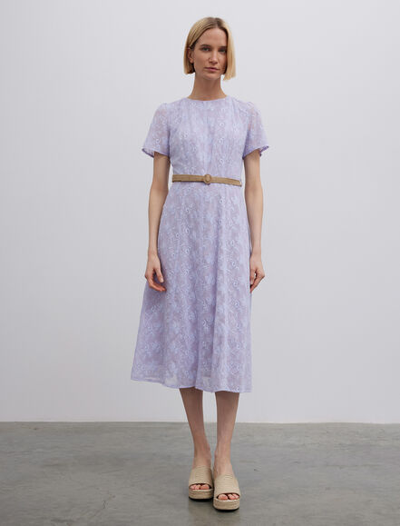 BGN WORKSHOP - Hasır Kemerli Brode Nakışlı Midi Boy Elbise