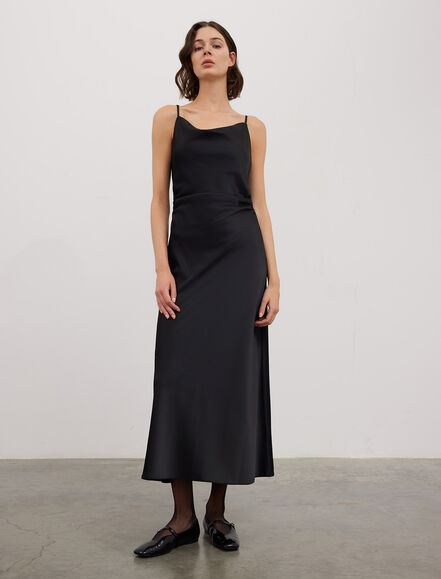 BGN WORKSHOP - IP ASKILI MIDI SATEN ELBISE