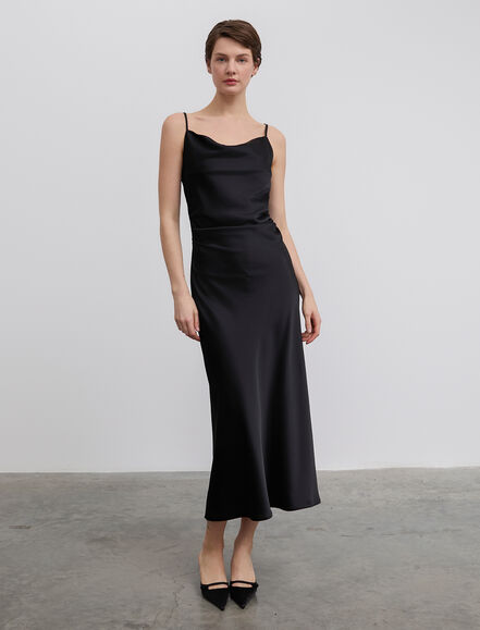 BGN WORKSHOP - İp Askılı Saten Midi Boy Elbise