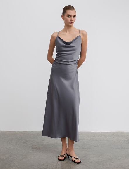BGN WORKSHOP - İp Askılı Saten Midi Boy Elbise