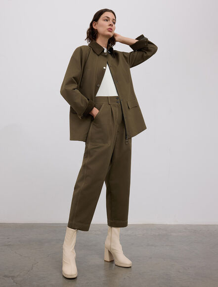 BGN WORKSHOP - KADIFE GARNILI FERMUARLI KISA TRENCHCOAT