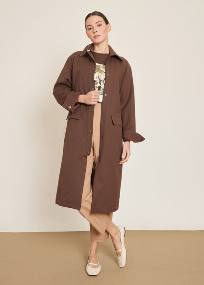 BGN WORKSHOP - KADIFE YAKALI FERMUARLI UZUN TRENCKOT