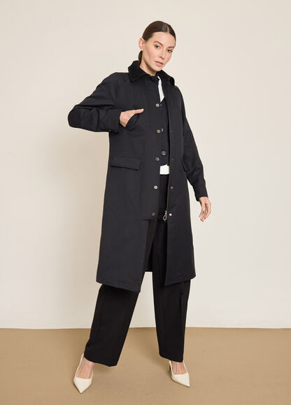 BGN WORKSHOP - KADIFE YAKALI FERMUARLI UZUN TRENCKOT