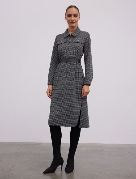 BGN WORKSHOP - KAZAYAGI DESEN CEP DETAYLI YAKASI FERMUARLI ELBISE