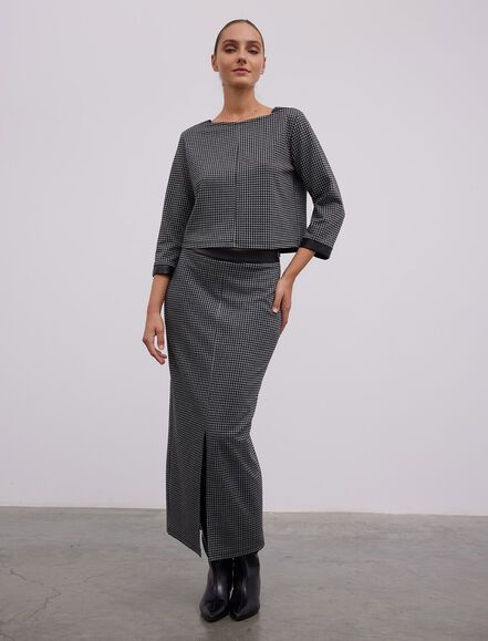 BGN WORKSHOP - KAZAYAGI DESENLI DERI GARNILI YIRTMACLI MIDI ETEK