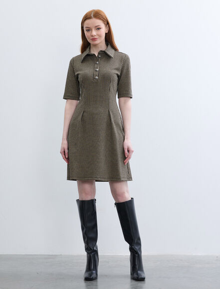 BGN WORKSHOP - KAZAYAGI DESENLI PILE DETAYLI MINI ELBISE