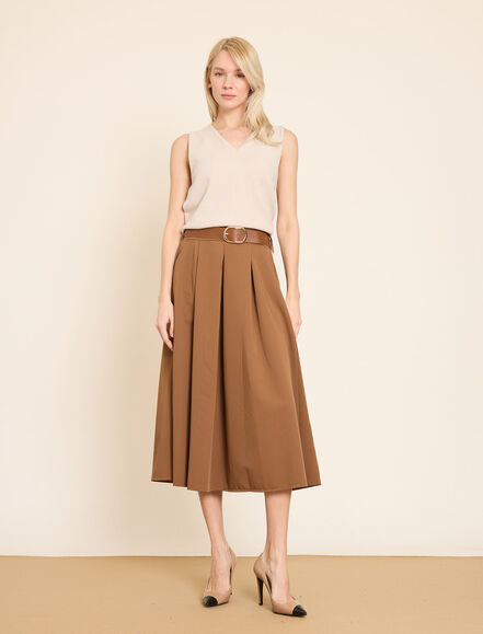 BGN WORKSHOP - Kemerli Yüksek Bel Pileli Midi Etek