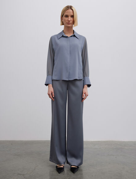 BGN WORKSHOP - Kolları Şifon Garnili Saten Bluz